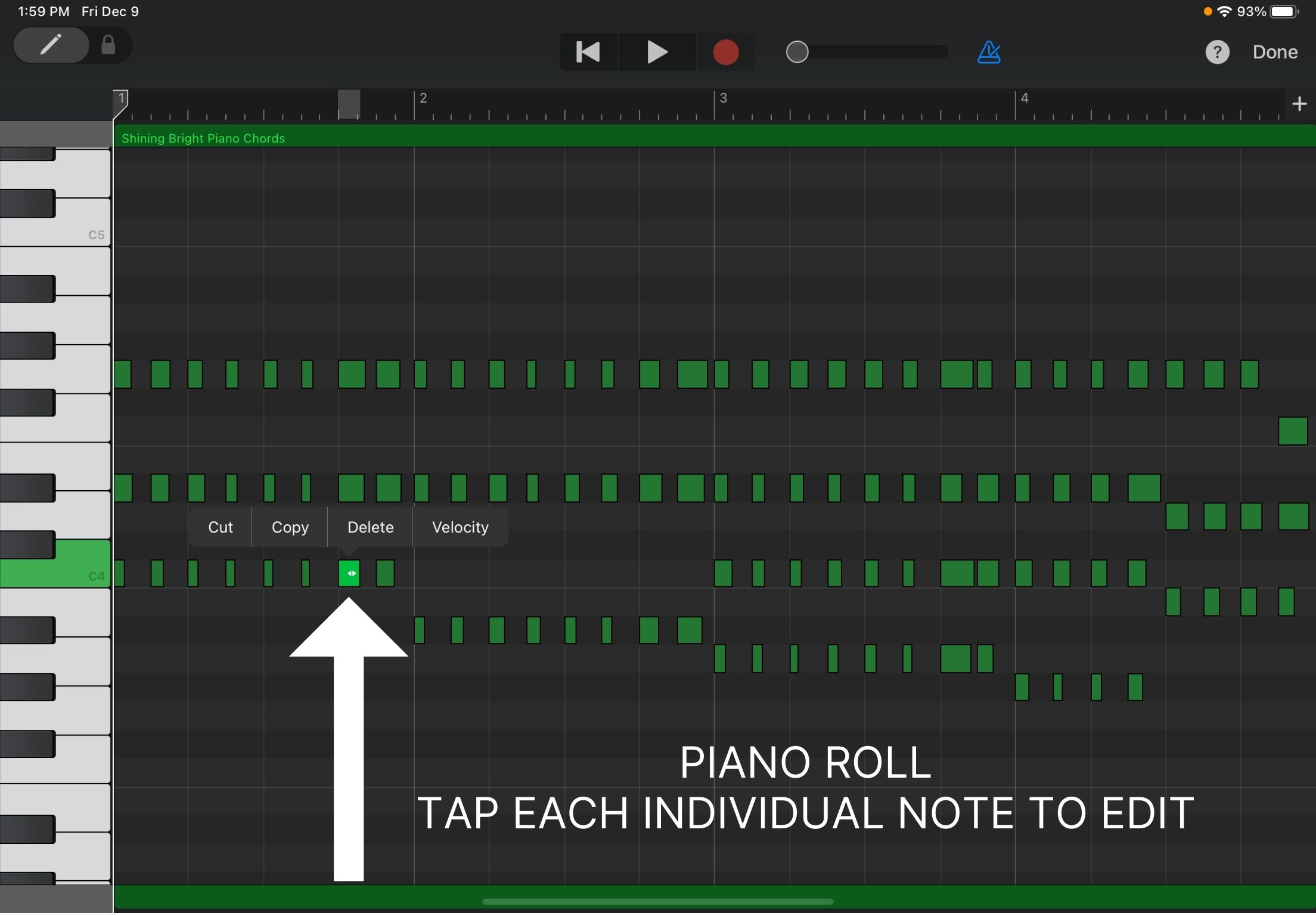 Edit Notes in the MIDI Piano Roll