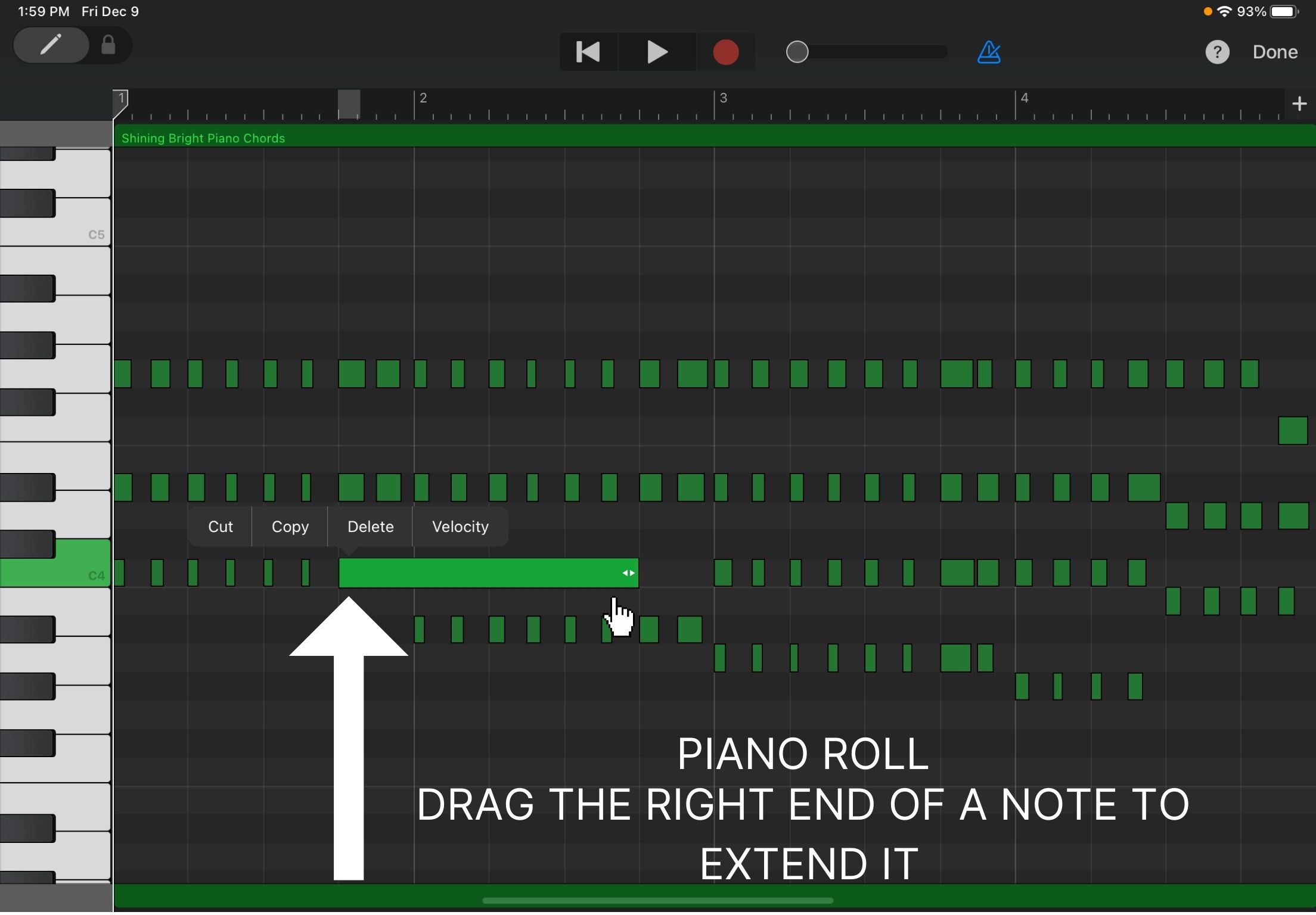 Extend Notes in the MIDI Piano Roll