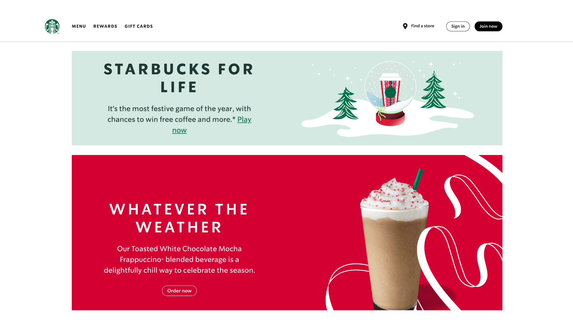 Starbucks website screenshot 