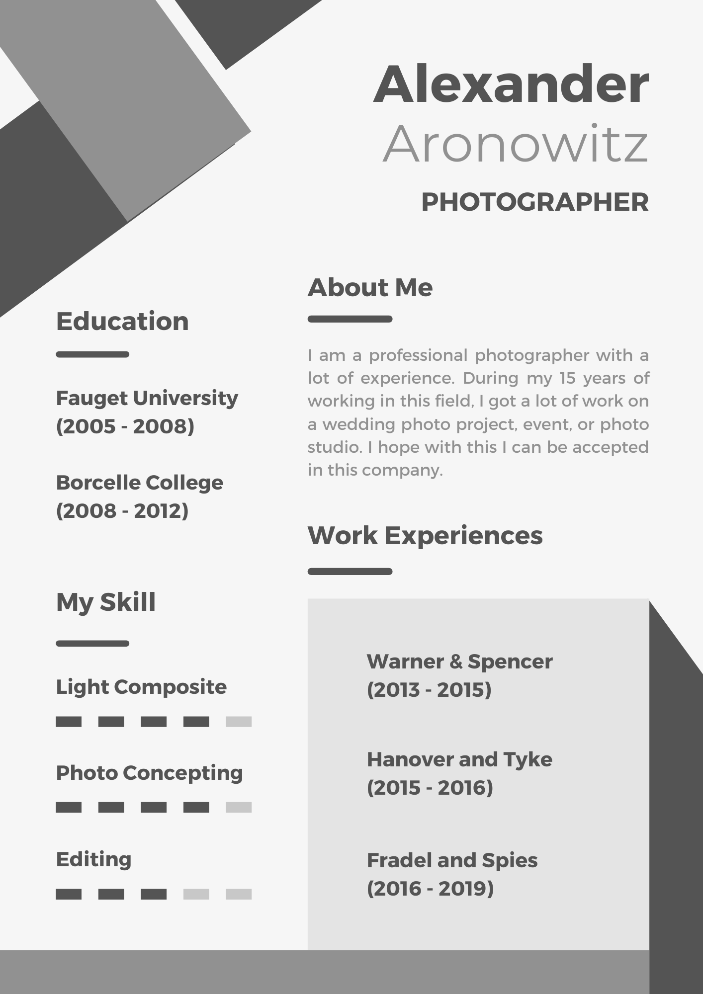 Photographer Resume